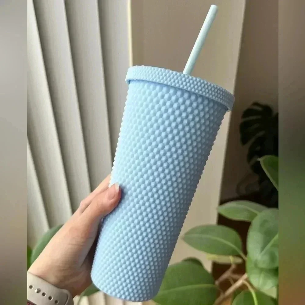 West & Fifth Matte Studded Tumbler Lid & Straw, Textured Cold Cup, Blue, 24oz